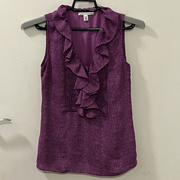 Banana Republic Womens Printed Ruffle Neck Sleeveless Blouse V-Neck Lined SZ 00 - Picture 2 of 12